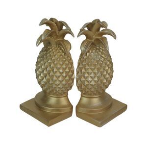 Elegant Gold Pineapple Bookends – Chic Tropical Bookshelf Accent